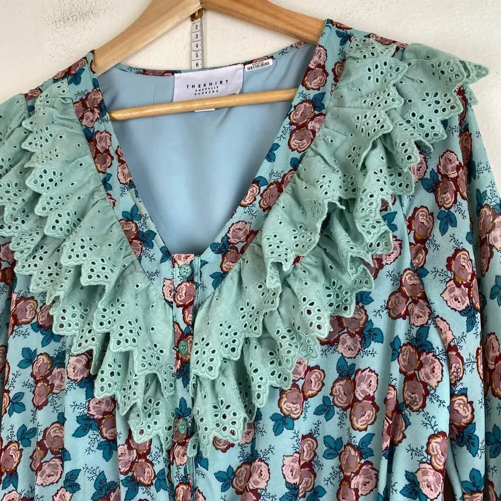 The Shirt Nicky Floral Ruffle Mini Dress Mint Eyelet Lace Medium